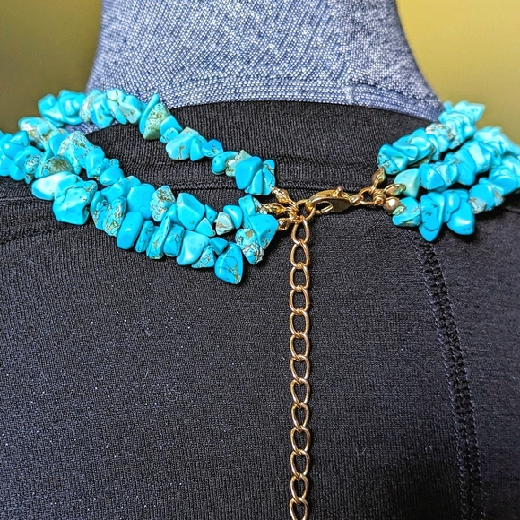 3 Strand Auth Turquoise Necklace 16-18" - Picture 3 of 4